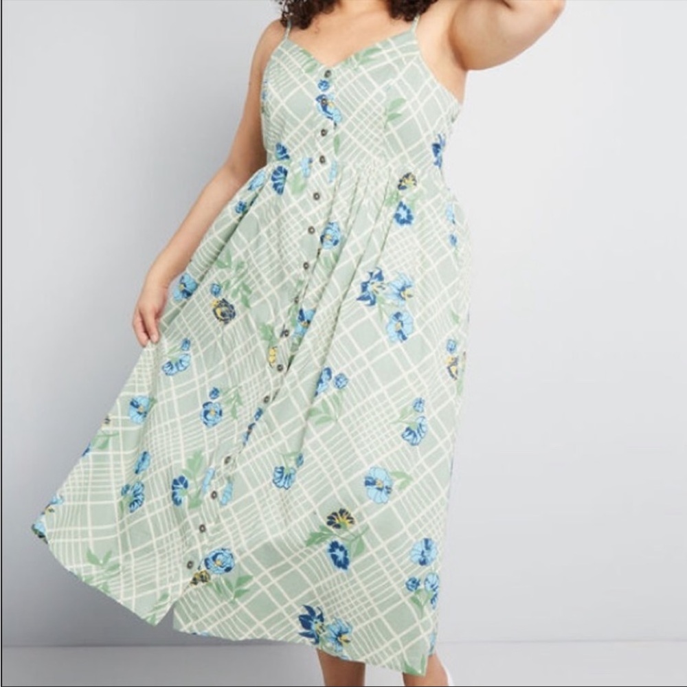 ModCloth Green Dress with Blue Flowers